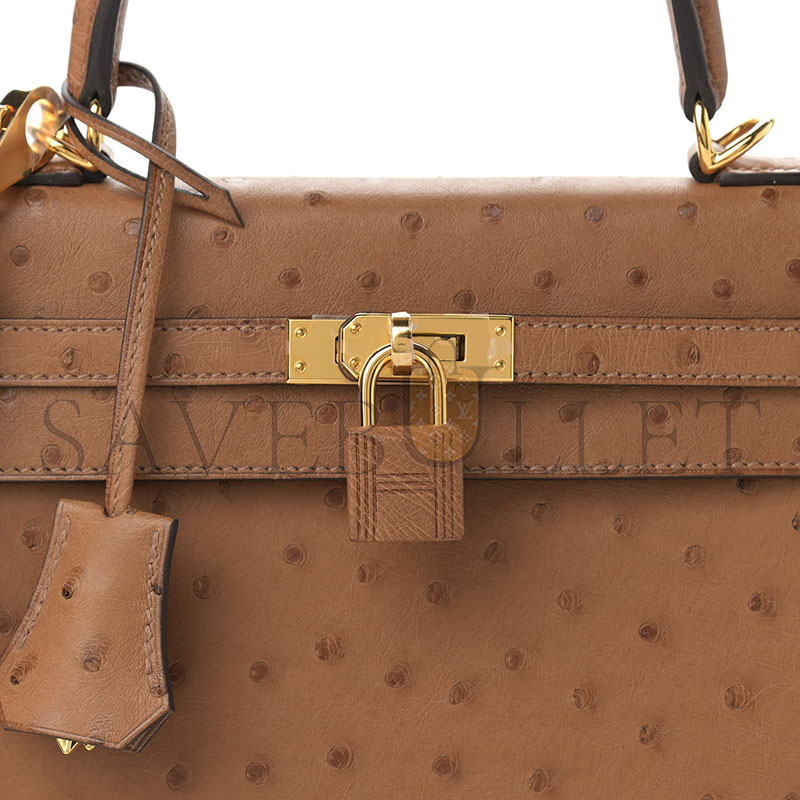 HERMÈS MASTER KELLY 25 OSTRICH LEATHER VELVET GREEN AND ROYAL BLUE BRUSHED GOLD BUCKLE (25*17*7cm)